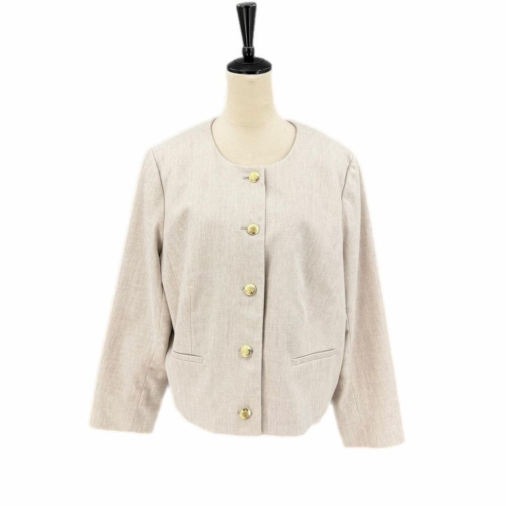 J. Crew Plus Louisa Lady Stretch Linen Beige Single-Breasted Crop Blazer Jacket